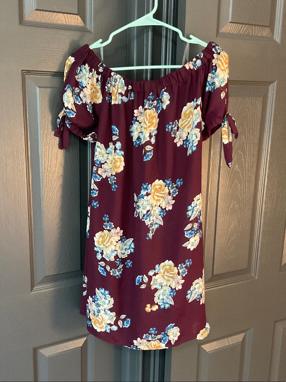 Xhilaration Burgundy Floral Off-Shoulder Mini Dress